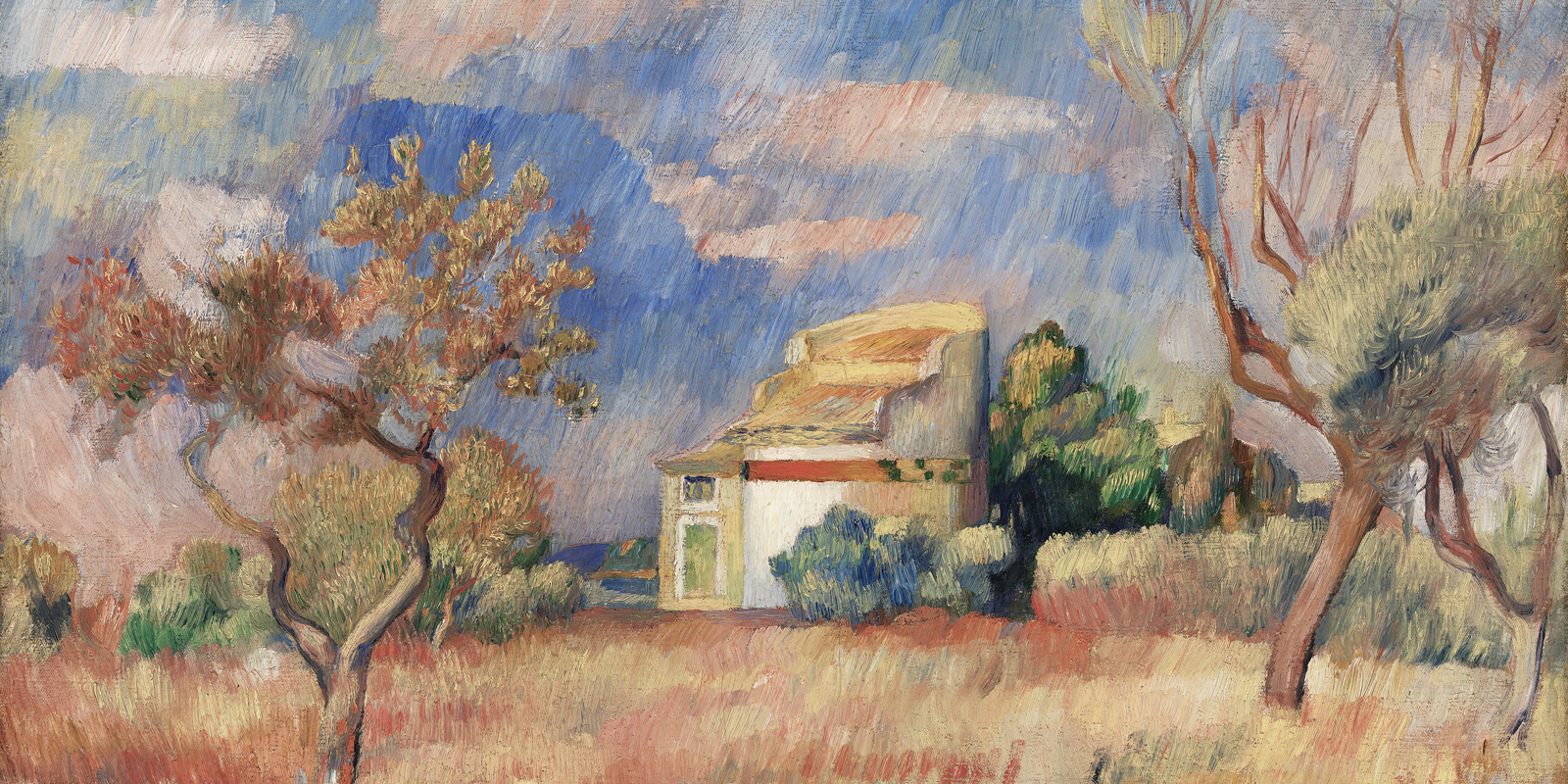 Rustic Cottage in a Colorful Vivid Summer Scenery Landscape Painting Printable Wall Art Decor